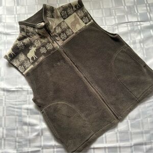 Quality Goods Brown Vintage Fleece Zippered Vest with Animal Boarder